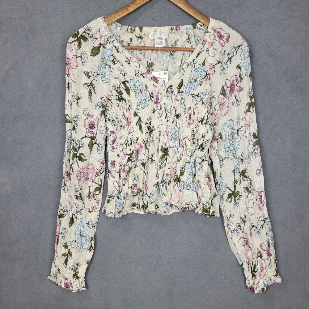 Planet Gold Peplum Top Women's Small Multicolor Floral Smocked V-Neck Boho Y2K